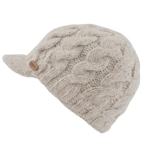 Kusan Cable Knit Peaked Beanie Cap Oatmeal