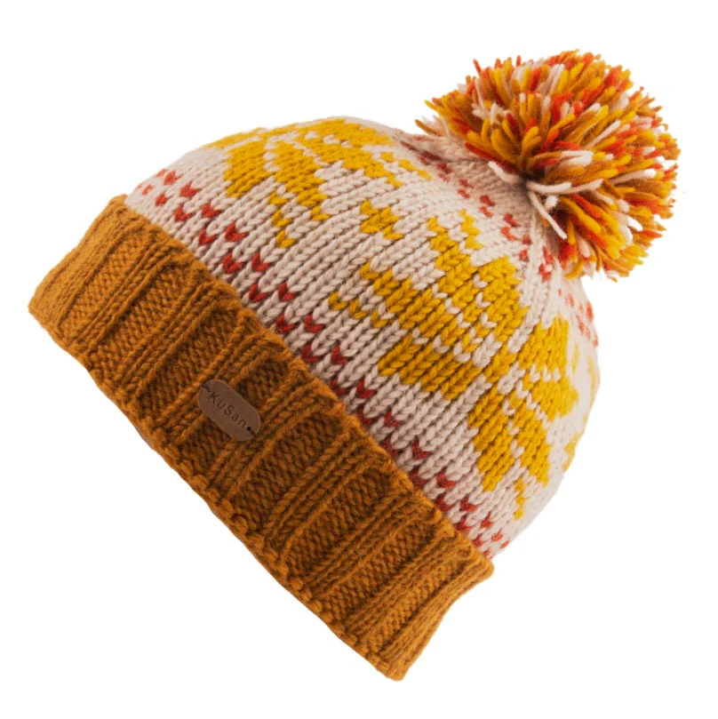 Kusan Snowflakes Bobble Hat Mustard - Image 2